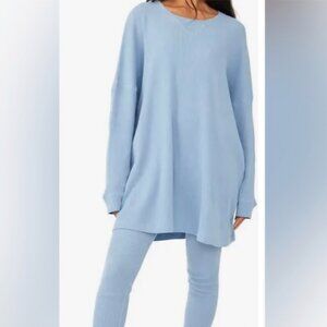 Free People Early Night Thermal Lounge Set Top And Leggings Small Sky Blue NWOT